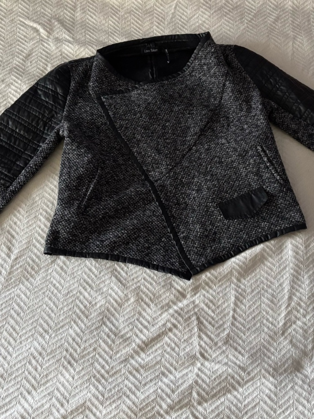 Love Token Black Faux Leather Trim Jacket